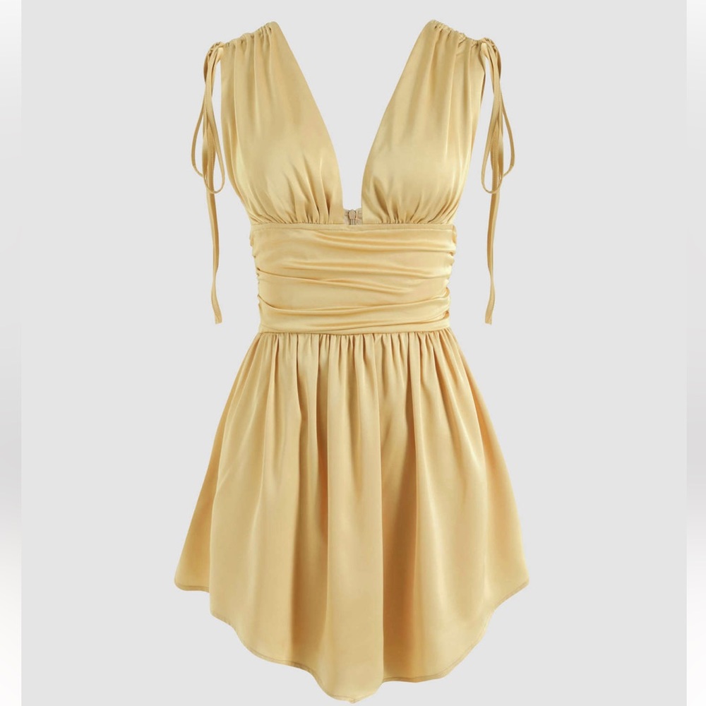 Solid Satin Ruched Mini Dress - Picture 5 of 8